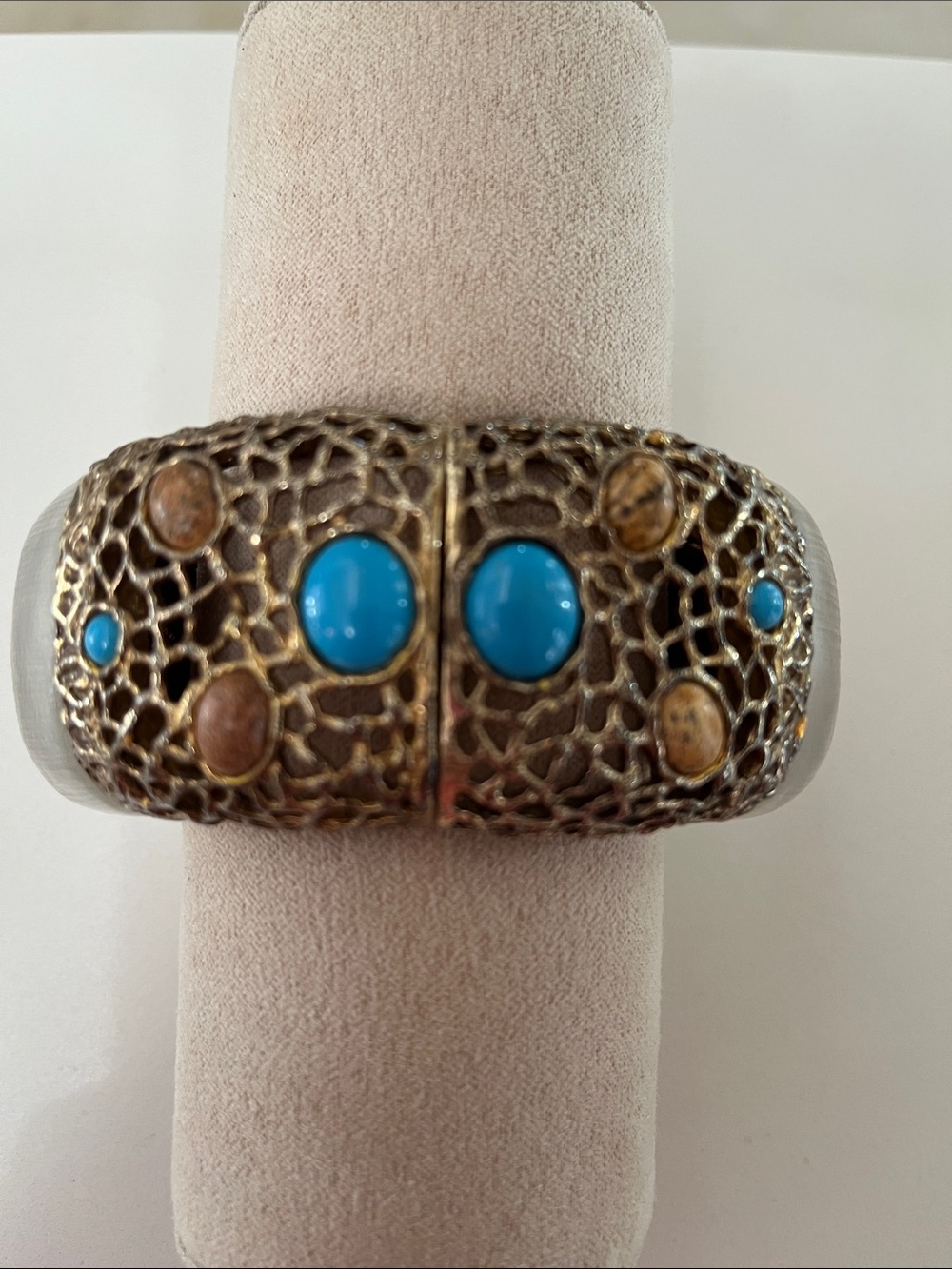 Alexis Bittar Turquoise Stone Filigree Cuff Bracelet - Blue and Brown Accents View 5
